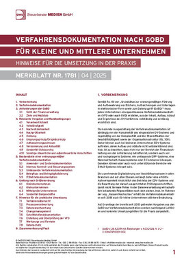Cover der Leseprobe "Verfahrensdokumentation nach GoBD für kleine und mittlere Unternehmen" von DWS-Medien.