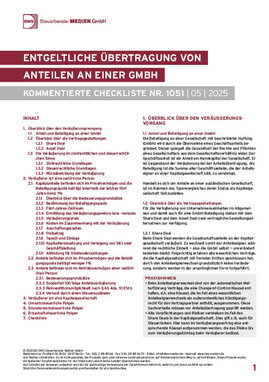 Cover der Leseprobe "Entgeltliche Übertragung von Anteilen an einer GmbH" von DWS-Medien.