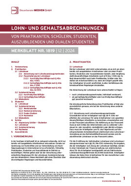 Cover der Leseprobe "Lohn- und Gehaltsabrechnungen von Praktikanten, Schülern, Studenten, Auszubildenden und dualen Studenten" von DWS-Medien.