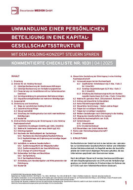 Cover der Leseprobe "Umwandlung einer persönlichen Beteiligung in eine Kapitalgesellschaftsstruktur – Mit dem Holding-Konzept Steuern sparen" von DWS-Medien mit Inhaltsverzeichnis und Einleitungstext.