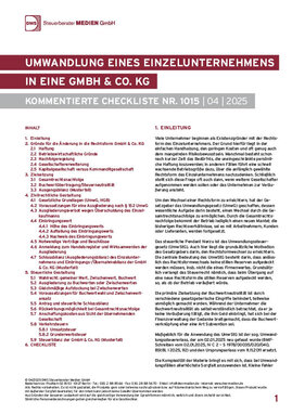Cover der Leseprobe "Umwandlung eines Einzelunternehmens in eine GmbH & Co. KG" von DWS-Medien mit Inhaltsverzeichnis und Einleitungstext.