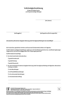 Cover der Leseprobe "Vollständigkeitserklärung für gemeinnützige Vereine und für gemeinnützige Stiftungen" von DWS-Medien.