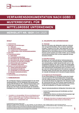 Cover der Leseprobe "Verfahrensdokumentation nach GoBD – Musterbeispiel für mittelgroße Unternehmen" von DWS-Medien.