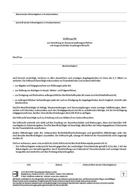 Cover der Leseprobe "Vollmacht zur Vertretung im Steuerverwaltungsverfahren mit eingeschränkter Empfangsvollmacht" von DWS-Medien.