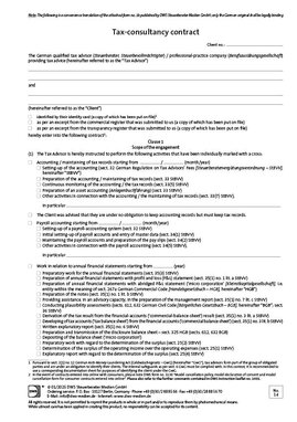 Cover der Leseprobe "Steuerberatungsvertrag (Langversion) einschl. Allgemeiner Geschäftsbedingungen in englischer Sprache" von DWS-Medien.