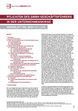 Cover der Leseprobe "Pflichten des GmbH-Geschäftsführers in der Unternehmenskrise" von DWS-Medien.