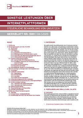 Cover der Leseprobe "Sonstige Leistungen über Internetplattformen" von DWS-Medien.