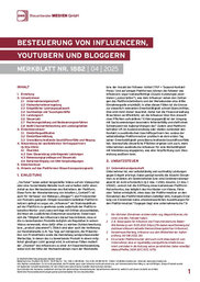 DWS-Merkblatt Nr. 1882 Cover der Leseprobe "Besteuerung von Influencern, YouTubern und Bloggern" von DWS-Medien.