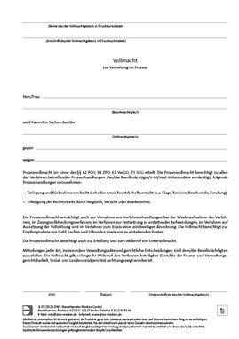 Cover der Leseprobe "Vollmacht zur Vertretung im Prozess" von DWS-Medien.