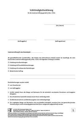Cover der Leseprobe "Vollständigkeitserklärung für die Gewinnermittlung gemäß § 4 Abs. 3 EStG" von DWS-Medien.