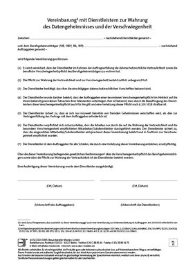 Cover der Leseprobe "Vereinbarung mit Dienstleistern zur Wahrung des Datengeheimnisses und der Verschwiegenheit" von DWS-Medien.