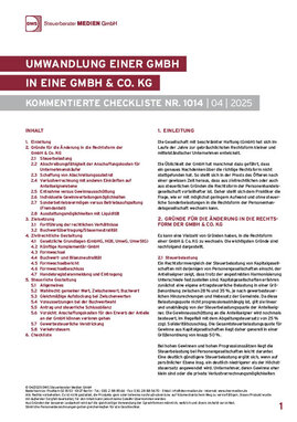 Cover der Leseprobe "Umwandlung einer GmbH in eine GmbH & Co. KG" von DWS-Medien mit Inhaltsverzeichnis und Einleitungstext.