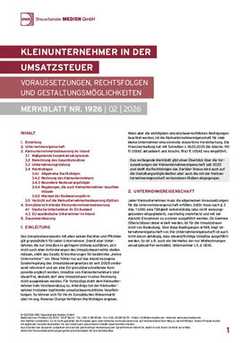 Cover der Leseprobe "Kleinunternehmer im Umsatzsteuerrecht" von DWS-Medien.