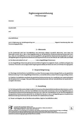 Cover der Leseprobe "Ergänzungsvereinbarung Pensionszusage" von DWS-Medien.