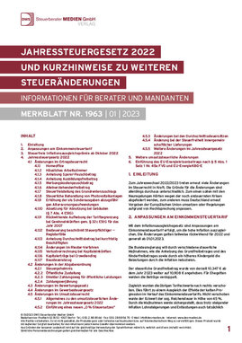 Cover der Leseprobe "Jahressteuergesetz 2022 und Kurzhinweise zu anderen Steueränderungen" von DWS-Medien.