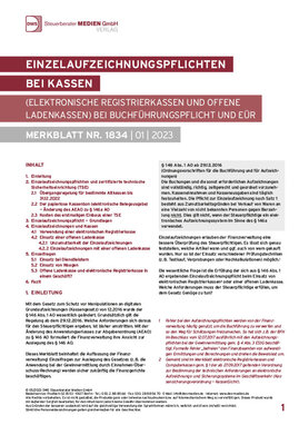 Cover der Leseprobe "Elektronische Registrierkassen und offene Ladenkassen bei Buchführungspflicht und EÜR" von DWS-Medien.
