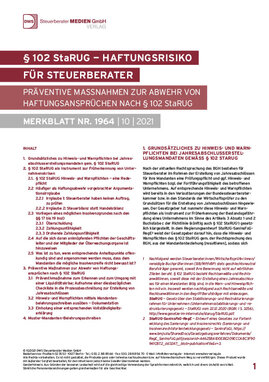 Cover der Leseprobe "Präventive Maßnahmen zur Abwehr von Haftungsansprüchen nach § 102 StaRUG" von DWS-Medien.