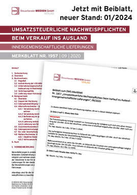Cover der Leseprobe "Umsatzsteuerliche Nachweispflichten beim Verkauf ins Ausland" von DWS-Medien.