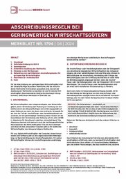 Cover der Leseprobe "Abschreibungsregeln bei geringwertigen Wirtschaftsgütern" von DWS-Medien.