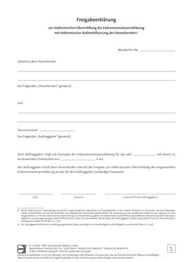 Cover der Leseprobe "Freigabeerklärung zur Übermittlung der ESt-Erklärung" von DWS-Medien.