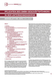 Cover der Leseprobe "Pflichten des GmbH-Geschäftsführers in der Unternehmenskrise" von DWS-Medien.