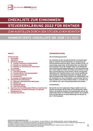 Cover der Leseprobe "Checkliste zur Einkommensteuererklärung 2022 für Rentner" von DWS-Medien.