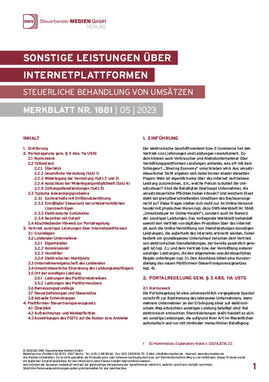 Cover der Leseprobe "Sonstige Leistungen über Internetplattformen" von DWS-Medien.