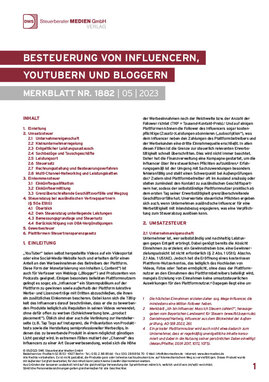 Cover der Leseprobe "Besteuerung von Influencern, YouTubern und Bloggern" von DWS-Medien.
