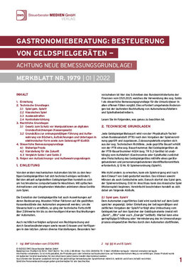 Cover der Leseprobe "Gastronomieberatung: Besteuerung von Geldspielgeräten" von DWS-Medien.
