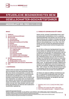 Cover der Leseprobe "Steuerliche Besonderheiten beim Gesellschafter-Geschäftsführer" von DWS-Medien.