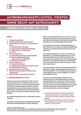Cover der Leseprobe "Aufbewahrungspflichten, -fristen sowie Recht auf Datenzugriff" von DWS-Medien.