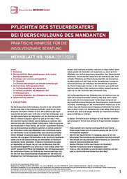 Cover der Leseprobe "Pflichten des Steuerberaters bei Überschuldung des Mandanten" von DWS-Medien.