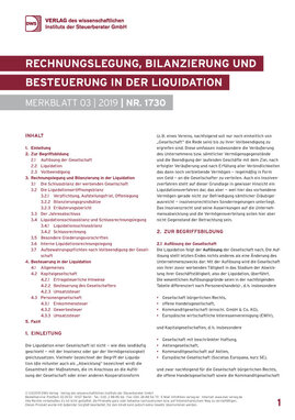 Cover der Leseprobe "Rechnungslegung, Bilanzierung und Besteuerung in der Liquidation" von DWS-Medien.