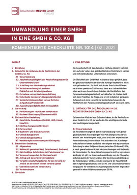 Cover der Leseprobe "Umwandlung einer GmbH in eine GmbH & Co. KG" von DWS-Medien mit Inhaltsverzeichnis und Einleitungstext.