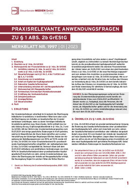 Cover der Leseprobe "Praxisrelevante Anwendungsfragen zu § 1 Abs. 2b GrEStG" von DWS-Medien.