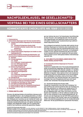 Cover der Leseprobe "Nachfolgeklausel im Gesellschaftsvertrag bei Tod eines Gesellschafters" von DWS-Medien.