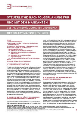 Cover der Leseprobe "Steuerliche Nachfolgeplanung für und mit dem Mandanten" von DWS-Medien.