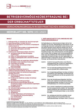 Cover der Leseprobe "Betriebsvermögensübertragung bei der Erbschaftsteuer" von DWS-Medien.