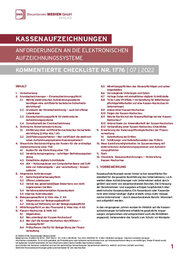 DWS-Kommentierte Checkliste Nr. 1776 Cover der Leseprobe "Kassenaufzeichnungen – Anforderungen an die elektronischen Aufzeichnungssysteme" von DWS-Medien.