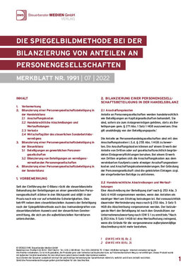 Cover der Leseprobe "Die Spiegelbildmethode bei der Bilanzierung von Anteilen an Personengesellschaften" von DWS-Medien.