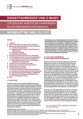 Cover der Leseprobe "Steuerliche Aspekte bei Fahrrädern im unternehmerischen Bereich" von DWS-Medien.