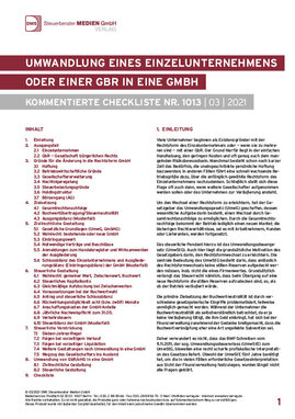 Cover der Leseprobe "Umwandlung eines Einzelunternehmens oder einer GbR in eine GmbH" von DWS-Medien mit Inhaltsverzeichnis und Einleitungstext.