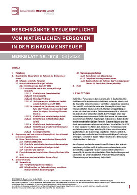 Cover der Leseprobe "Beschränkte Steuerpflicht von natürlichen Personen in der Einkommensteuer" von DWS-Medien.
