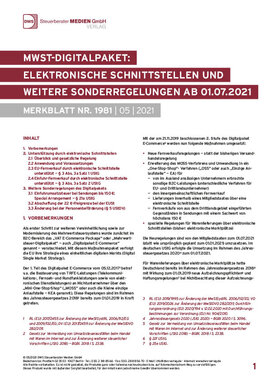 Cover der Leseprobe "MwSt-Digitalpaket: elektronische Schnittstellen und weitere Sonderregelungen ab 01.07.2021" von DWS-Medien.