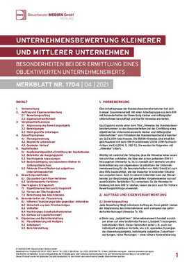 Cover der Leseprobe "Unternehmensbewertung kleinerer und mittlerer Unternehmen" von DWS-Medien.