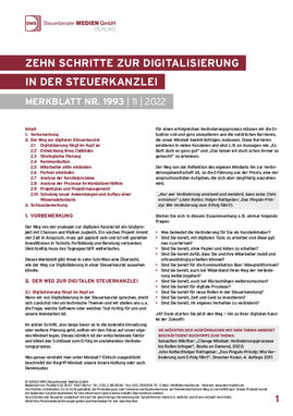 Cover der Leseprobe "Zehn Schritte zur Digitalisierung in der Steuerkanzlei" von DWS-Medien.