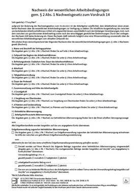 Cover der Leseprobe "Nachweis der wesentlichen Arbeitsbedingungen gem. § 2 Abs. 1 Nachweisgesetz zum Vordruck 14" von DWS-Medien.