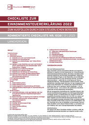 Cover der Leseprobe "Checkliste zur Einkommensteuererklärung 2022 – Zum Ausfüllen durch den Steuerberater" von DWS-Medien.